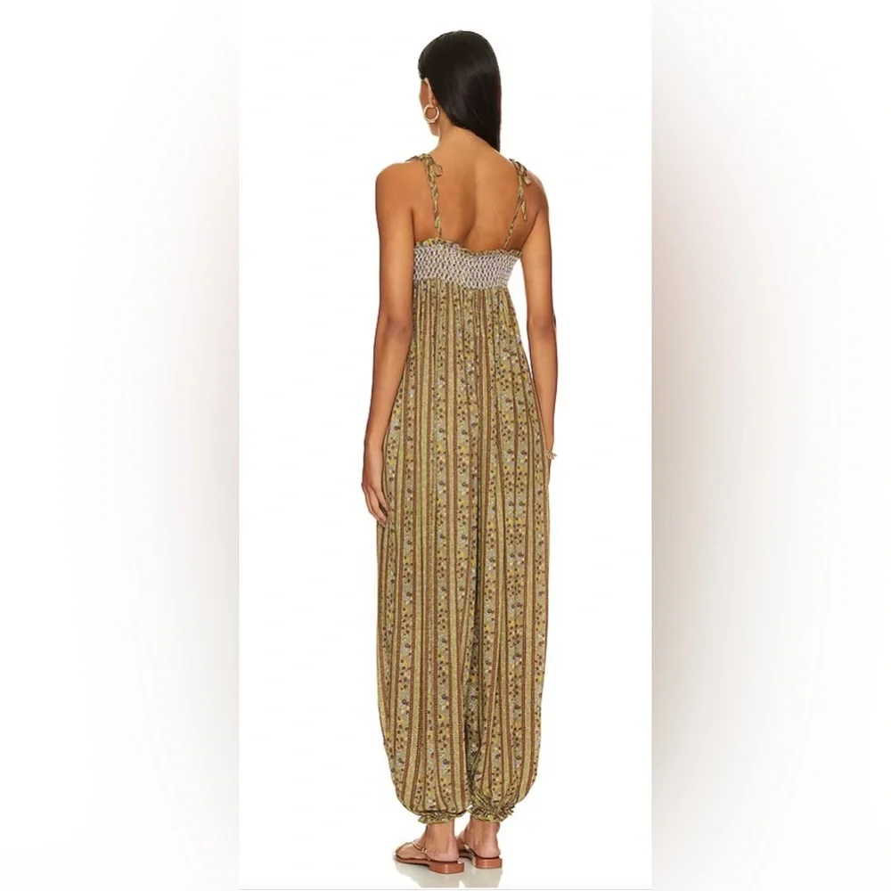 NWT Free People Rule the World Maxi Jumpsuit in Fern Combo